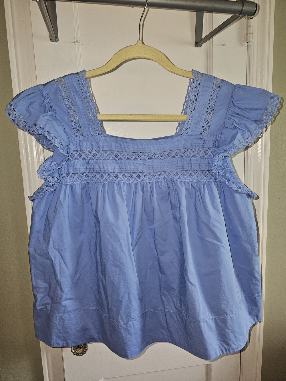 English Factory Light Blue Square-Neck Crochet-Trim Blouse